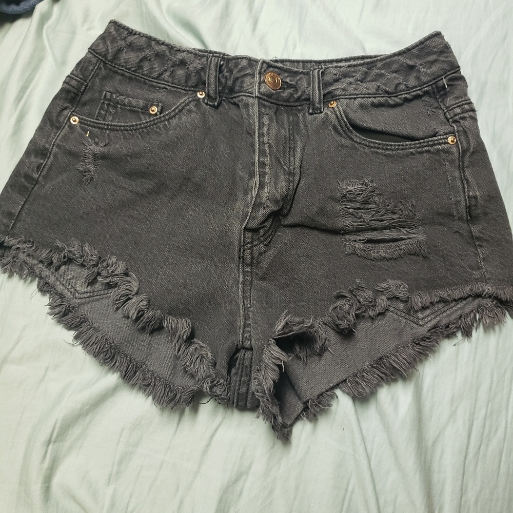 Black distressed high waisted shorts